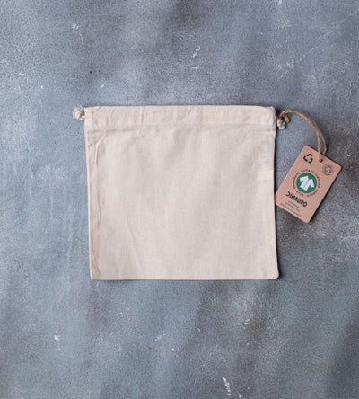 GOTS Organic 5oz Natural Cotton Drawstring Pouch - 250x230mm