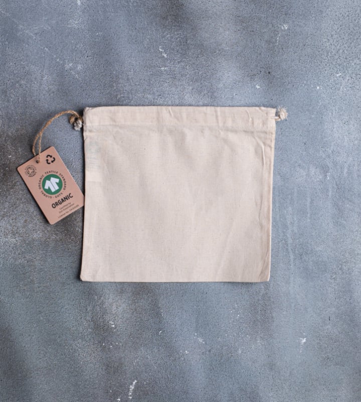 GOTS Organic 5oz Natural Cotton Drawstring Pouch - 250x230mm