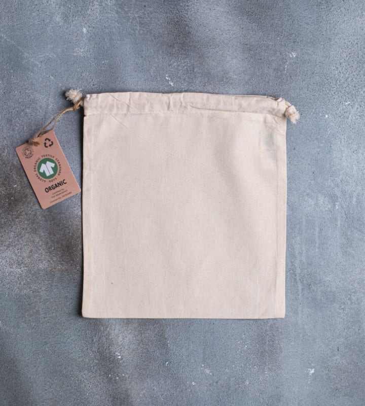 GOTS Organic 5oz Natural Cotton Drawstring Pouch - 250x300mm