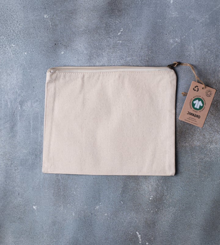 GOTS Organic 10oz Natural Canvas Zip Pouch - 280x220mm