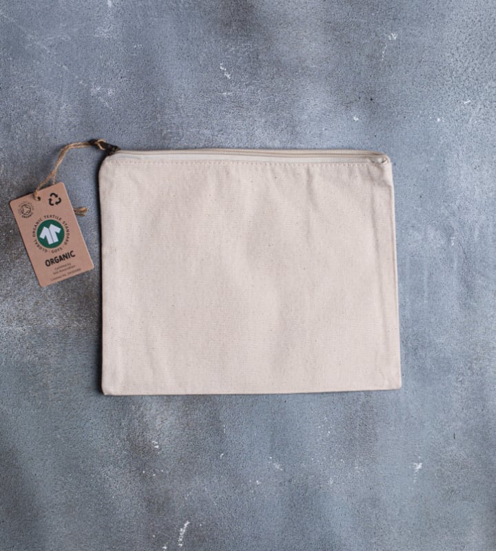 GOTS Organic 10oz Natural Canvas Zip Pouch - 280x220mm