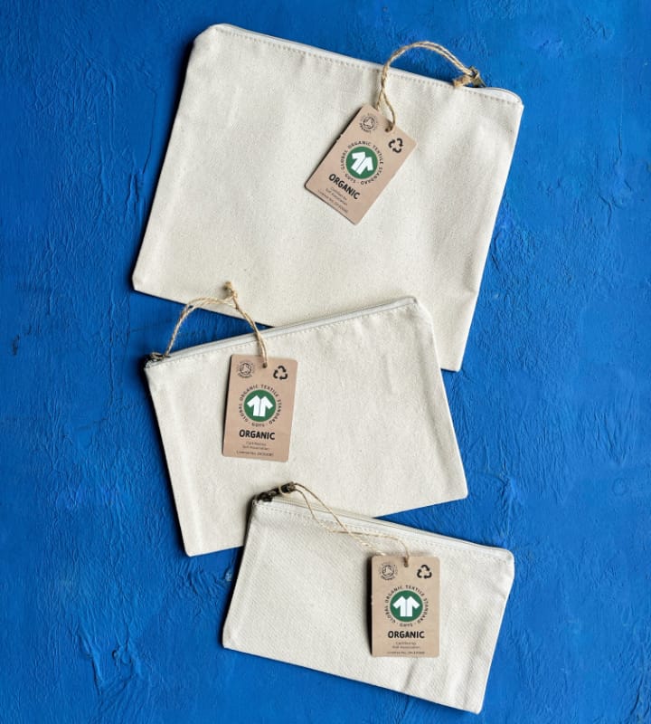 GOTS Organic Natural Canvas Zip Pouches